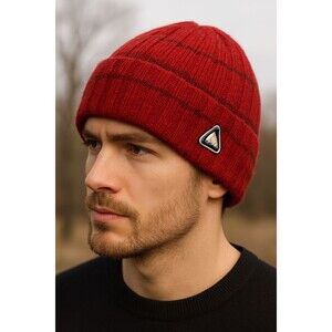 100% Wool Knit  Red Beanie  – Warm Winter Hat – Unisex – One Size